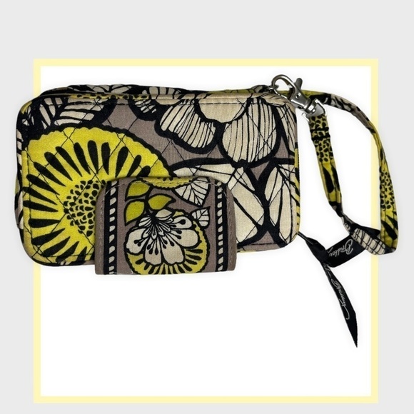 Vera‎ BRADLEY ID Wallet Wristlet Yellow and Black Floral - Picture 3 of 6
